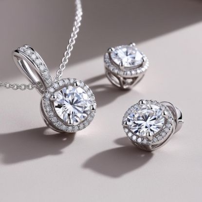Picture of Silver diamond pendent and earring 