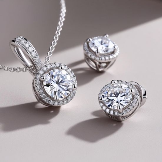 Picture of Silver diamond pendent and earring 